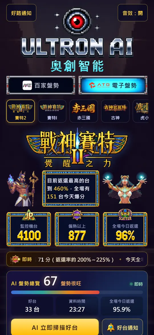 奧創 App 的戰神賽特2－覺醒之力電子盤勢實際畫面